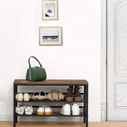 3-Tier Shoe Rack, Industrial Shoe Organizer Storage Bench
