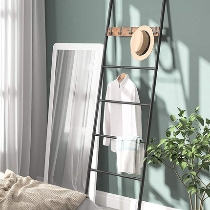 5-Tier Towel Ladder Quilts Rack with 5 Removable Hooks for Bathroom, Bedroom and Laundry Room