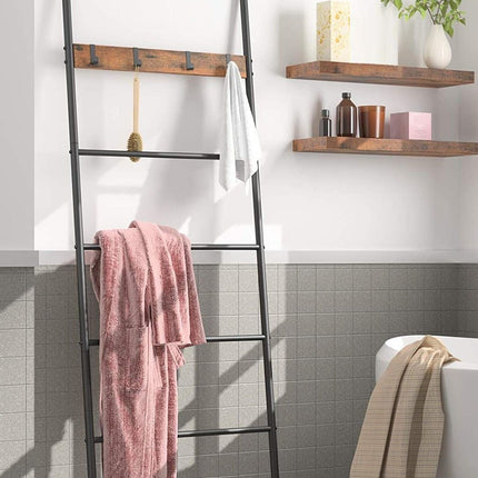 5-Tier Towel Ladder Quilts Rack with 5 Removable Hooks for Bathroom, Bedroom and Laundry Room