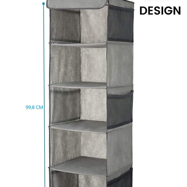 5 Foldable Shelf Hanging Closet Organizer Space Saver with Side Accessories Pockets for Clothes Storage