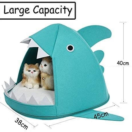 Shark Shape Pet Cave Bed for Cats andSmall Dogs 45 x 45 x 38 cm (Blue)