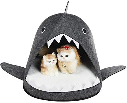 Shark Shape Pet Cave Bed for Cats andSmall Dogs 45 x 45 x 38 cm (Dark Grey)