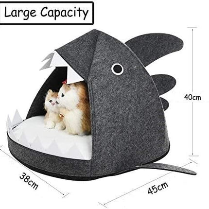 Shark Shape Pet Cave Bed for Cats andSmall Dogs 45 x 45 x 38 cm (Dark Grey)