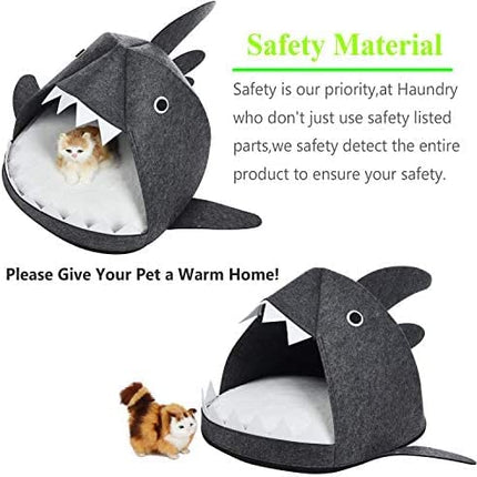 Shark Shape Pet Cave Bed for Cats andSmall Dogs 45 x 45 x 38 cm (Dark Grey)