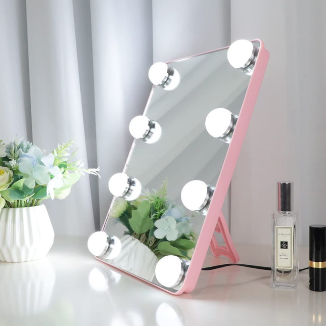 Vanity Mirror with Lights with 8 Dimmable Bulbs for Makeup and Travel (Pink, 30 x23 cm)