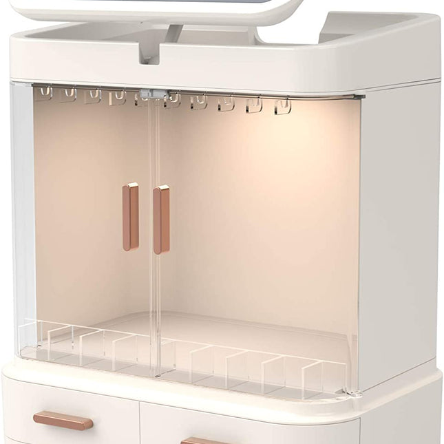 LED Makeup Organizer with LED Mirror and Jewelry Storage Organizer Cabinet