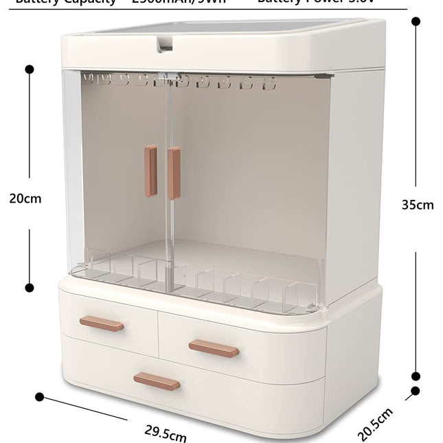 LED Makeup Organizer with LED Mirror and Jewelry Storage Organizer Cabinet