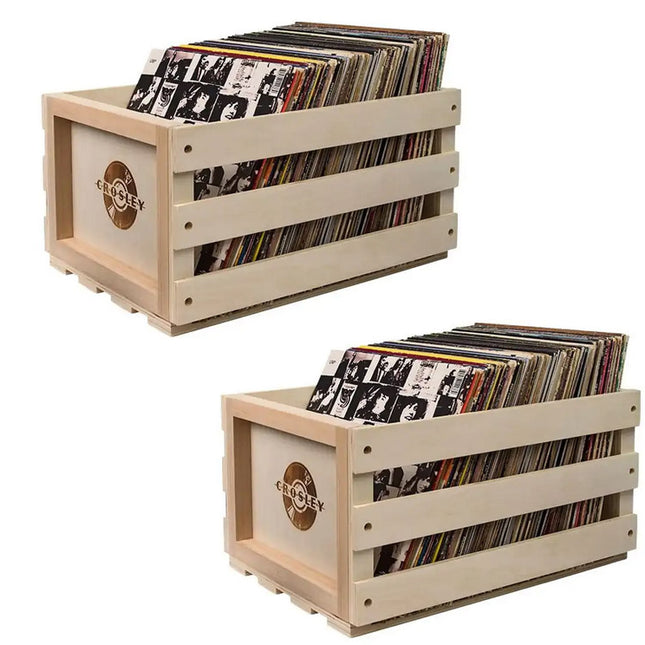Twin Pack Crosley Vinyl LP Record Storage Crate Natural Wood