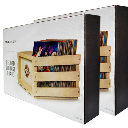 Twin Pack Crosley Vinyl LP Record Storage Crate Natural Wood