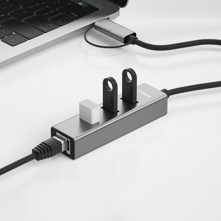mbeat 3-Port USB 3.0 Hub & Gigabit LAN with 2-in-1 USB 3.0 & USB-C Converter - Space Grey