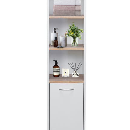 Alto Bathroom Tallboy Narrow High Cabinet With 1 Doors/3 Shelves - Oak/White