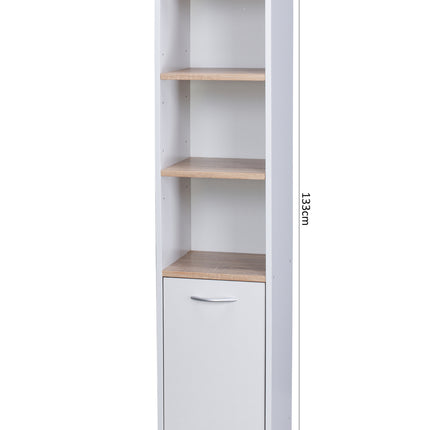 Alto Bathroom Tallboy Narrow High Cabinet With 1 Doors/3 Shelves - Oak/White