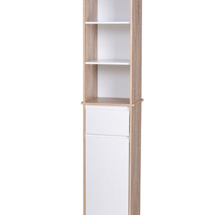 Alto Bathroom Tallboy Narrow High Cabinet With 1 Door/1 Drawer/3 Shelves - Oak/White