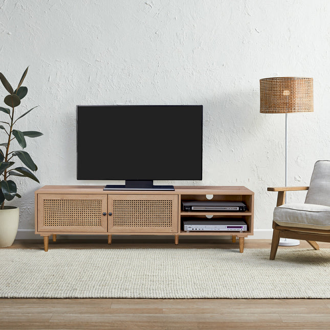 Natura Rattan TV Stand Entertainment Unit With 2 Doors & Shelves