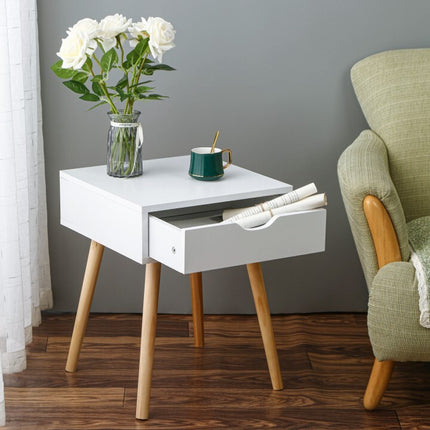 White Kuoluo Bedside Table Side Table Bedroom Drawers Set of 2