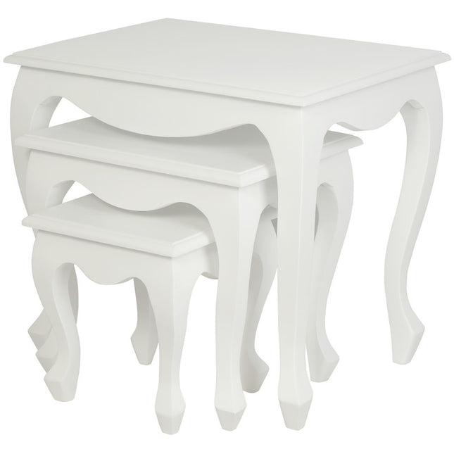 Queen Ann Nest of Table Set of 3 (White)