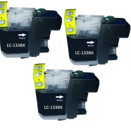 Compatible Premium Ink Cartridges LC133BK  Black Triple Pack  - for use in Brother Printers