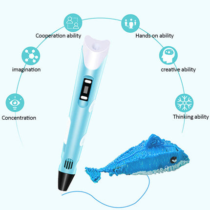 USB 3D Printing Pen Drawing Pen Printer +LCD Screen +3 Free Filaments Kid Gift Blue