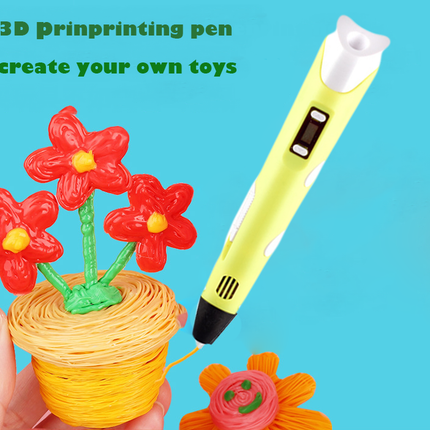 USB 3D Printing Pen Drawing Pen Printer +LCD Screen +3 Free Filaments Kid Gift Yellow