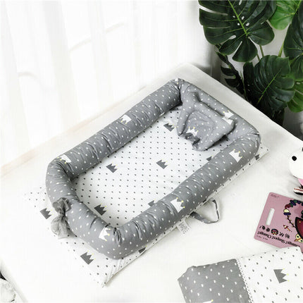 Portable Baby Nest Bed Pillow Bed Foldable Newborn Bassinet Lounger Cot Sleeping Grey Crown Pattern