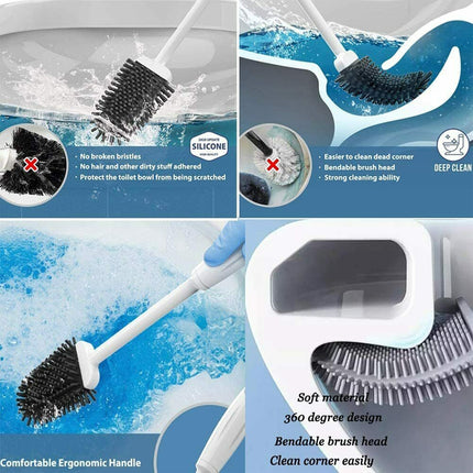 2PCS Bathroom Silicone Bristles Toilet Brush with Holder Creative Cleaning Brush