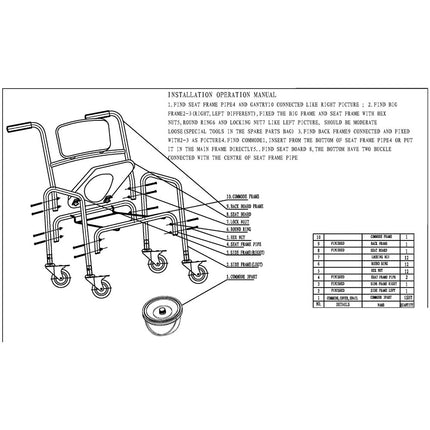 Mobile Shower Toilet Commode Chair Bathroom Aluminum Bedside Footrest Wheelchair