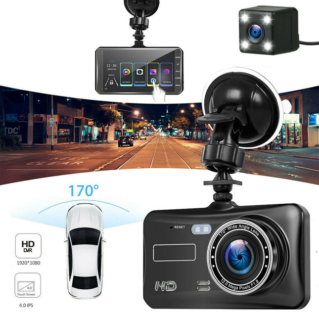 4" Touch Car Dash Camera Cam Front and Rear Dual Recorder Camera 1080P FHD Video