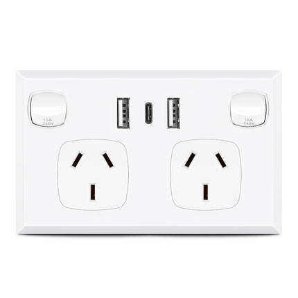 5PCS Double Power Point Dual USB+Type-C GPO Fast Charge 3.6 amp Wall Outlet