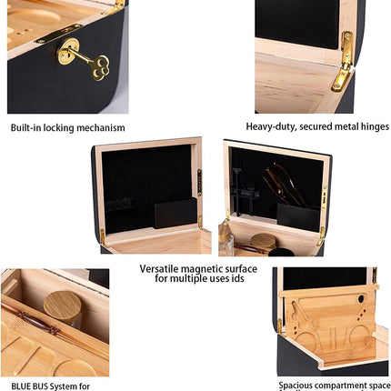 Wooden Storage Chest With Movable Tray Wood Lockable Stash Box Rolling Tray Gift