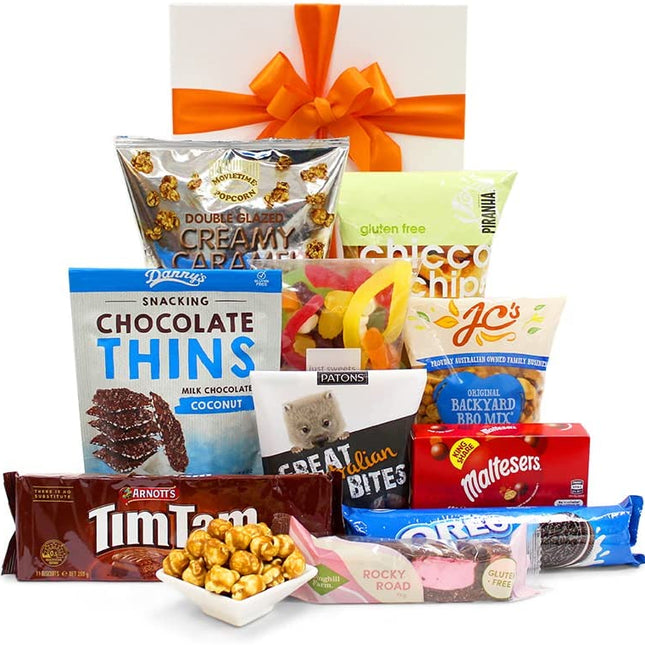 Little Nibbles Gift Hamper - Chips, Popcorn, Chocolate, Tim Tams, Lollies & Snacks - Sweet & Savoury Gift Hamper Box for Birthdays, Christmas, Easter, Weddings, Receptions, Anniversaries, Office Parties