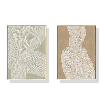50cmx70cm Abstract Line 2 Sets Gold Frame Canvas Wall Art