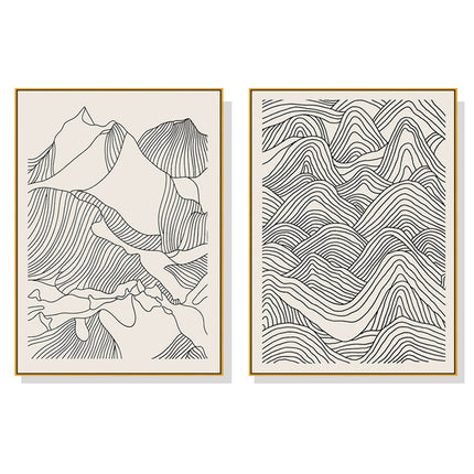 60cmx90cm Line Art Mountain 2 Sets Gold Frame Canvas Wall Art