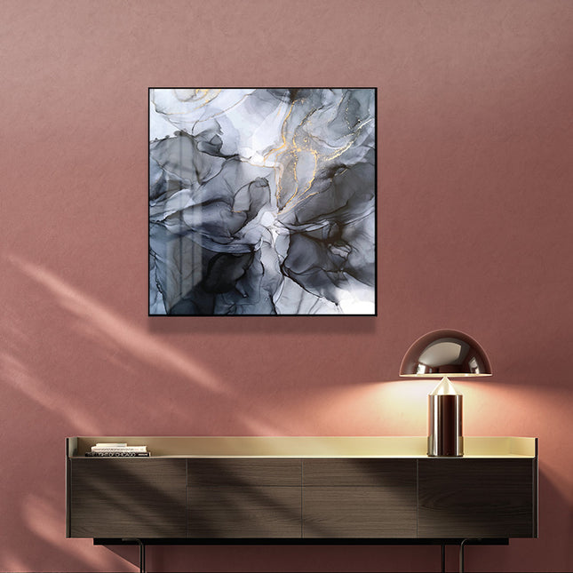 70cmx70cm Marbled Black Grey Black Frame Canvas Wall Art