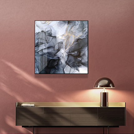 80cmx80cm Marbled Black Grey Black Frame Canvas Wall Art