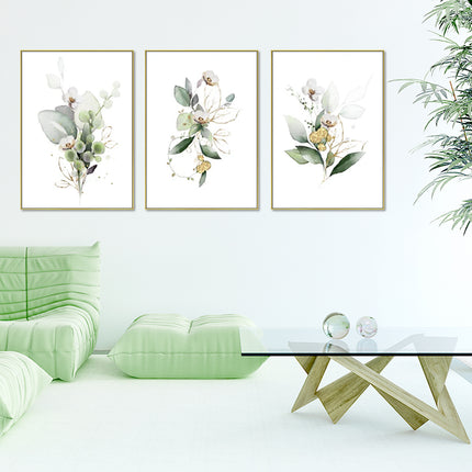 40cmx60cm Green and Gold Watercolor Botanical 3 Sets Gold Frame Canvas Wall Art