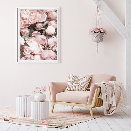 60cmx90cm Peony White Frame Canvas Wall Art