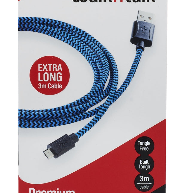 Walkntalk Charge & Sync 3M Cable - Micro USB - Blue