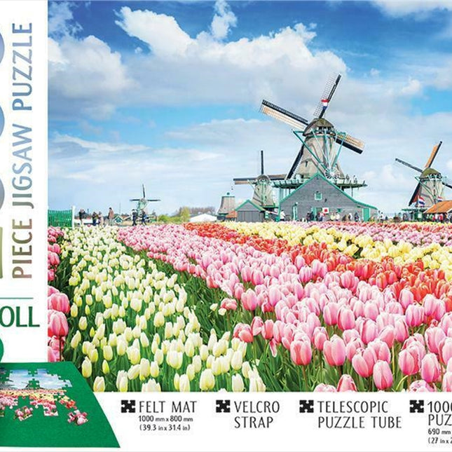 Dutch Windmills - 1000 Piece Puzzle  (Includes Roll-Up Mat)