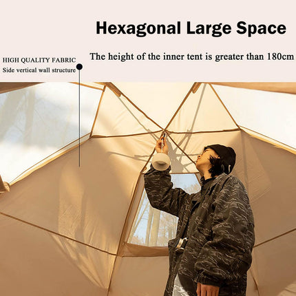 Large Space Luxury Frog Hexagonal Tent 5-8 Person Double Layer - Khaki