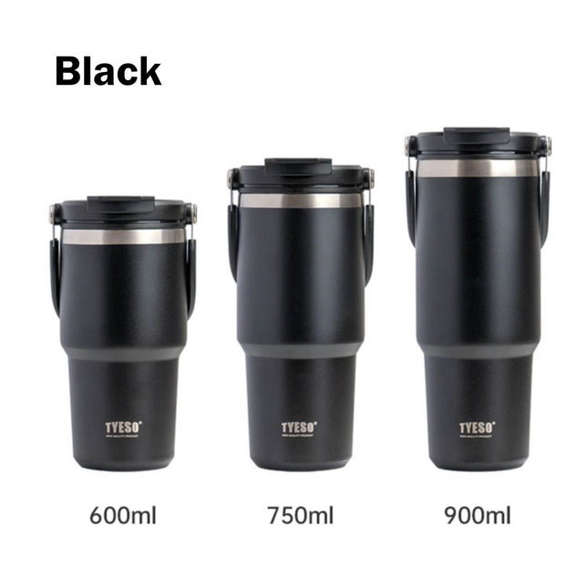 600ML Black Stainless Steel Travel Mug with Leak-proof 2-in-1 Straw and Sip Lid, Vacuum Insulated Coffee Mug for Car, Office, Perfect Gifts, Keeps Liquids Hot or Cold
