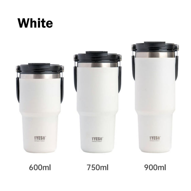 750ML White Stainless Steel Travel Mug with Leak-proof 2-in-1 Straw and Sip Lid, Vacuum Insulated Coffee Mug for Car, Office, Perfect Gifts, Keeps Liquids Hot or Cold