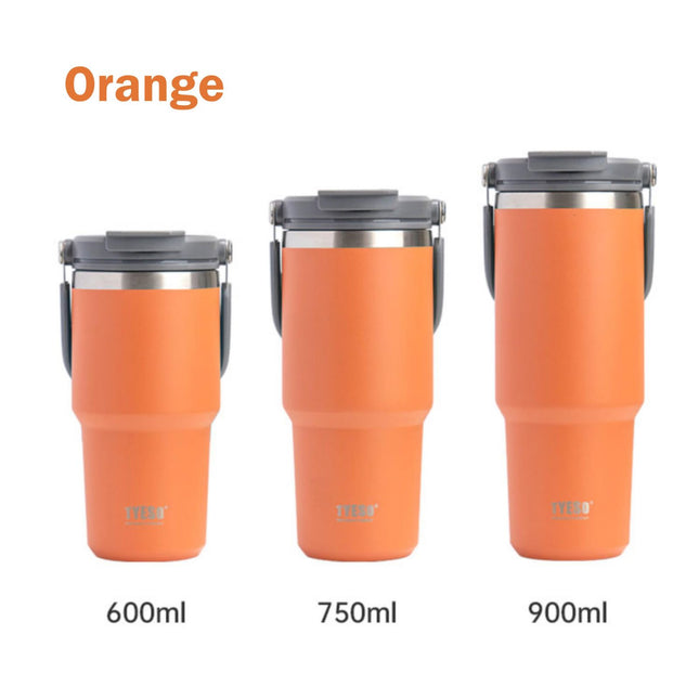 900ML Orange Stainless Steel Travel Mug with Leak-proof 2-in-1 Straw and Sip Lid, Vacuum Insulated Coffee Mug for Car, Office, Perfect Gifts, Keeps Liquids Hot or Cold