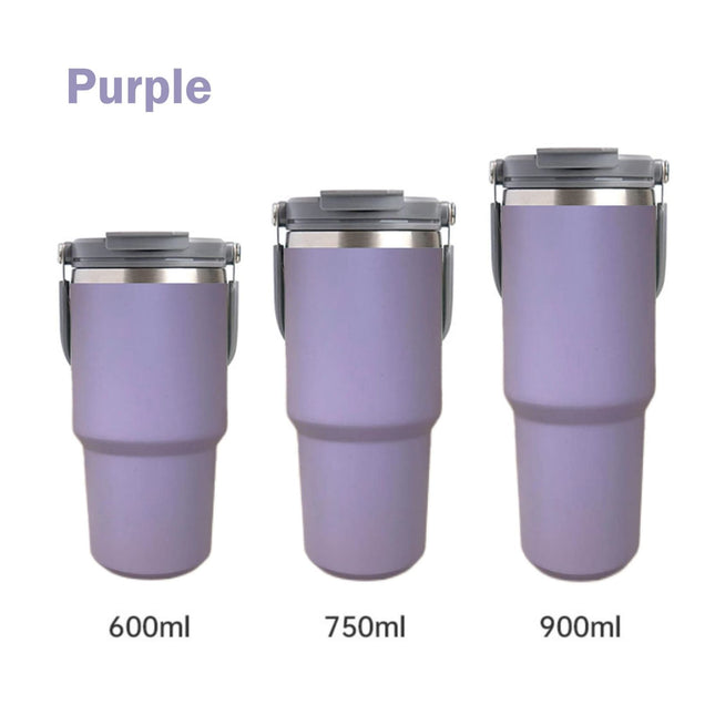 900ML Purple Stainless Steel Travel Mug with Leak-proof 2-in-1 Straw and Sip Lid, Vacuum Insulated Coffee Mug for Car, Office, Perfect Gifts, Keeps Liquids Hot or Cold