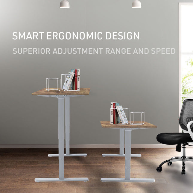 Fortia Sit To Stand Up Standing Desk, 140x60cm, 72-118cm Electric Height Adjustable, 70kg Load, Oak Style/Silver Frame