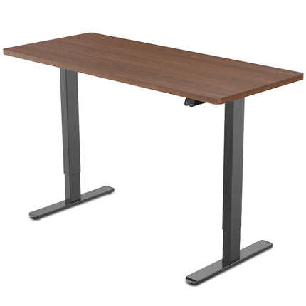 Fortia Sit To Stand Up Standing Desk, 140x60cm, 72-118cm Electric Height Adjustable, 70kg Load, Walnut Style/Black Frame