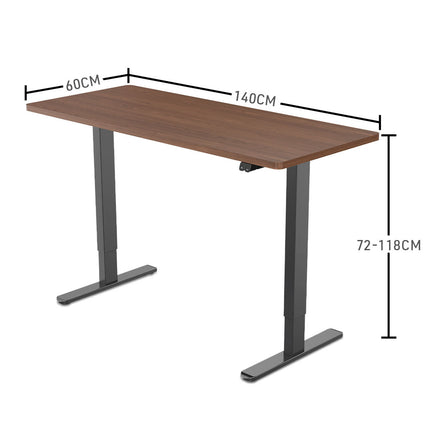 Fortia Sit To Stand Up Standing Desk, 140x60cm, 72-118cm Electric Height Adjustable, 70kg Load, Walnut Style/Black Frame