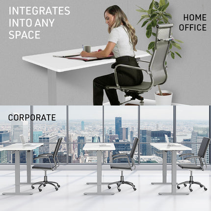 Fortia Sit To Stand Up Standing Desk, 140x60cm, 72-118cm Electric Height Adjustable, 70kg Load, White/Silver Frame
