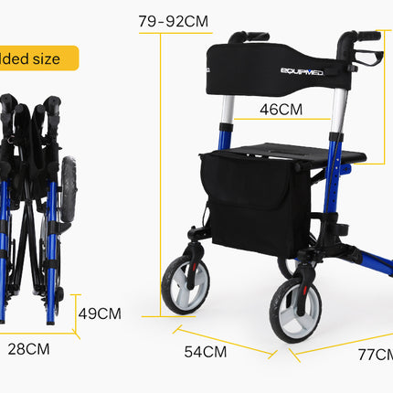 EQUIPMED Rollator Walking Frame Walker Foldable Seat Mobility Aid Aluminium Blue