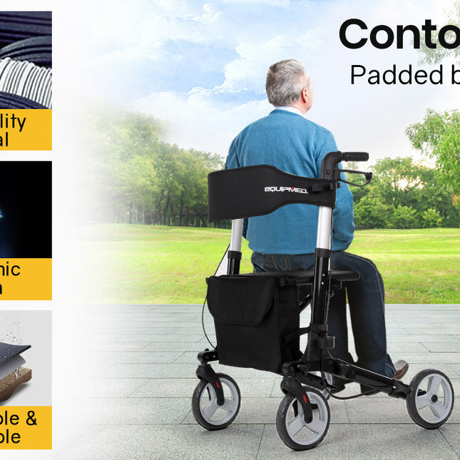 EQUIPMED Rollator Walking Frame Walker Foldable Seat Aluminium Mobility Aid