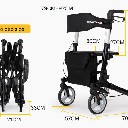 EQUIPMED Rollator Walking Frame Walker Foldable Seat Aluminium Mobility Aid